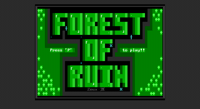 Title screen of 'Zeux 4: Forest of Ruin'.