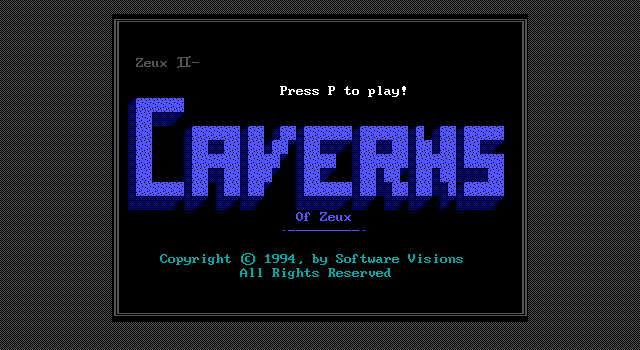 Title screen of 'Zeux 2: Caverns of Zeux'.