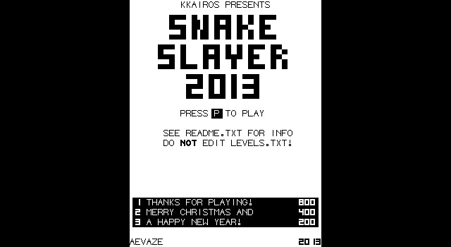 Title screen of 'Snake Slayer 2013'.